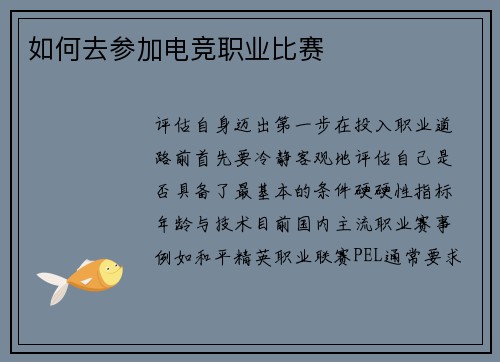 如何去参加电竞职业比赛